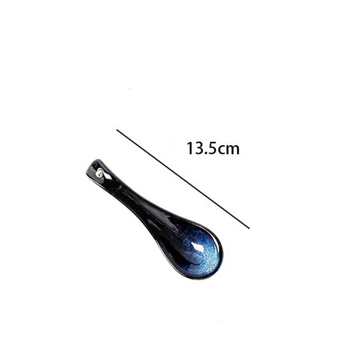 HAVDYK Japandi style ceramic soup spoon, luxury blue glaze, 13.5cm, from 12-piece dinnerware set