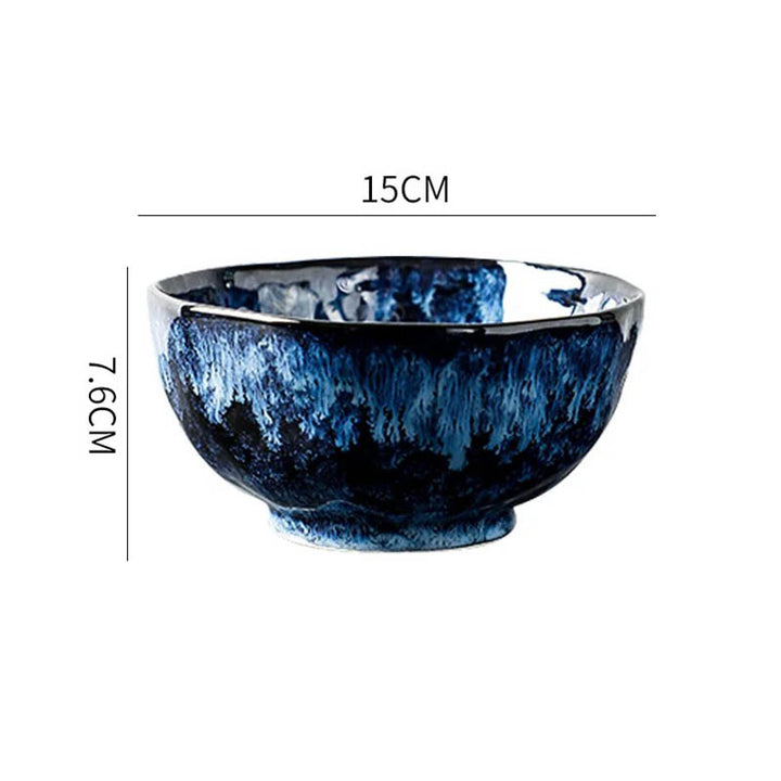 HAVDYK Japandi style ceramic noodle bowl, 15cm diameter, luxury blue finish, from 12-piece dinnerware set