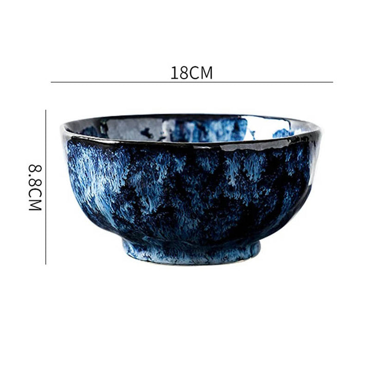 HAVDYK luxury blue ceramic bowl, 18cm wide x 8.8cm tall, Japandi style dinnerware, ideal for serving soups or noodles