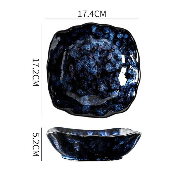 HAVDYK blue ceramic square bowl, 17.4cm width x 17.2cm length x 5.2cm height, Japandi style dinnerware for salads or snacks