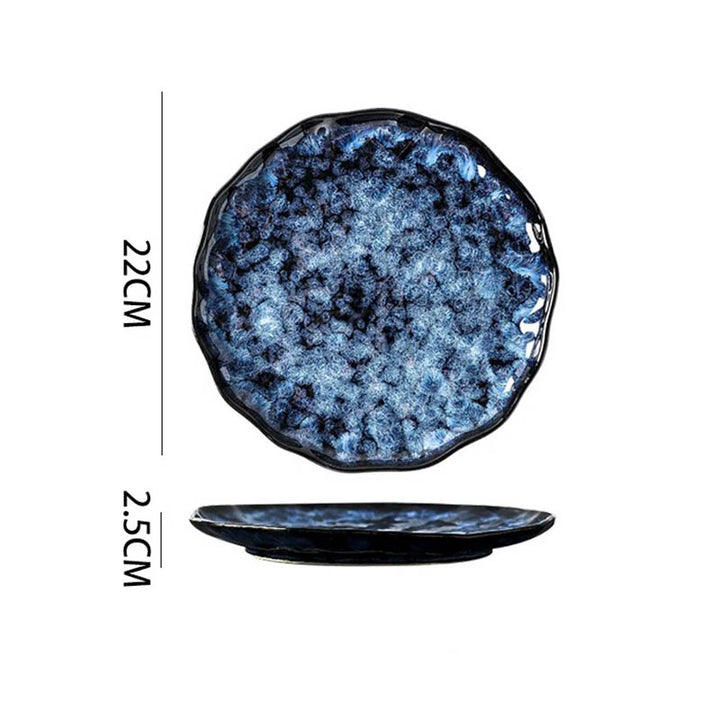 HAVDYK blue ceramic dinner plate, 22cm diameter x 2.5cm height, luxury Japandi style tableware for main courses