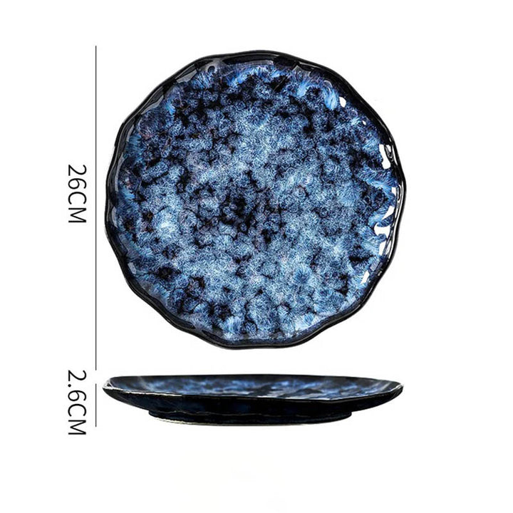 HAVDYK 26cm round dinner plate in luxury blue ceramic, Japandi style, perfect for main courses or serving dishes.