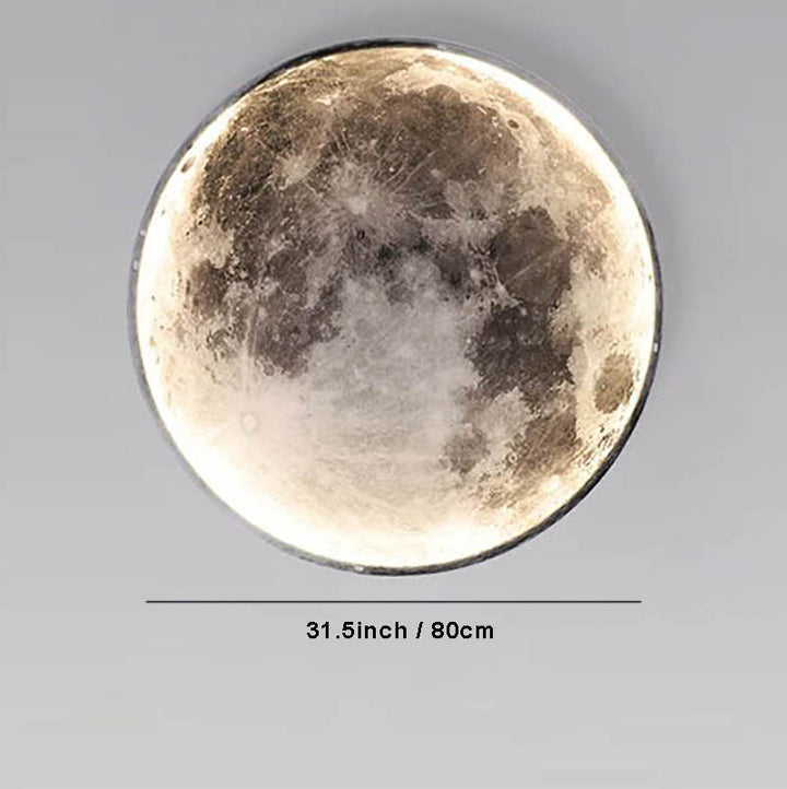GAIA 3D dimmable LED moon wall lamp by Nordic Essentials, 31inch size, warm glow on grey background