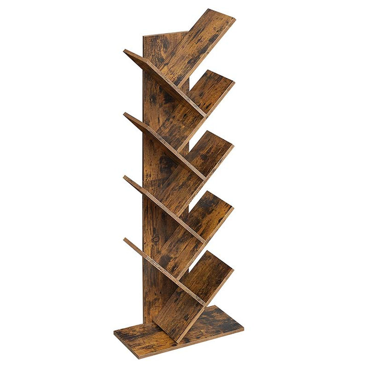 Wooden bookshelf with a unique design on a white background