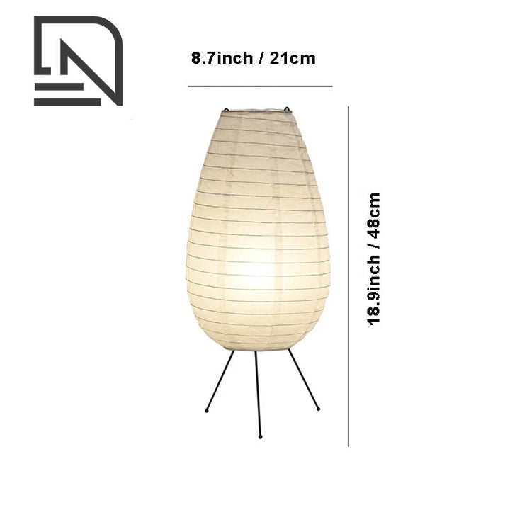 19inch Minimalist AKARIS lantern lamp with white rice paper shade and black legs, modern Japanese-Scandi lighting design