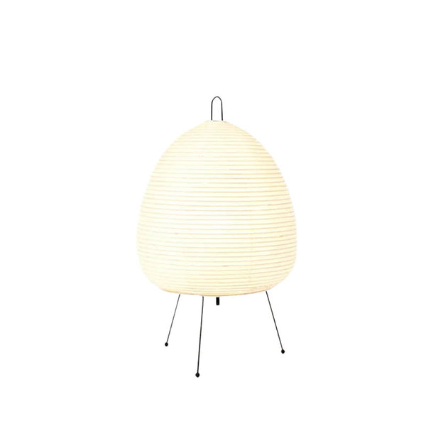 Minimalist AKARIS lantern lamp with round white rice paper shade and black legs, modern Japanese-Scandi lighting design