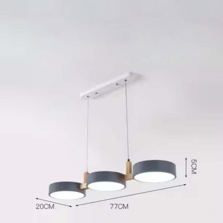 ALVA Nordic cylinder pendant light with triple grey shades, 77cm length, minimalist LED ceiling fixture for dining room