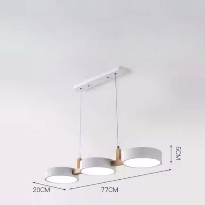 ALVA Nordic cylinder pendant light with triple white shades, 77cm length, minimalist LED ceiling fixture for dining room