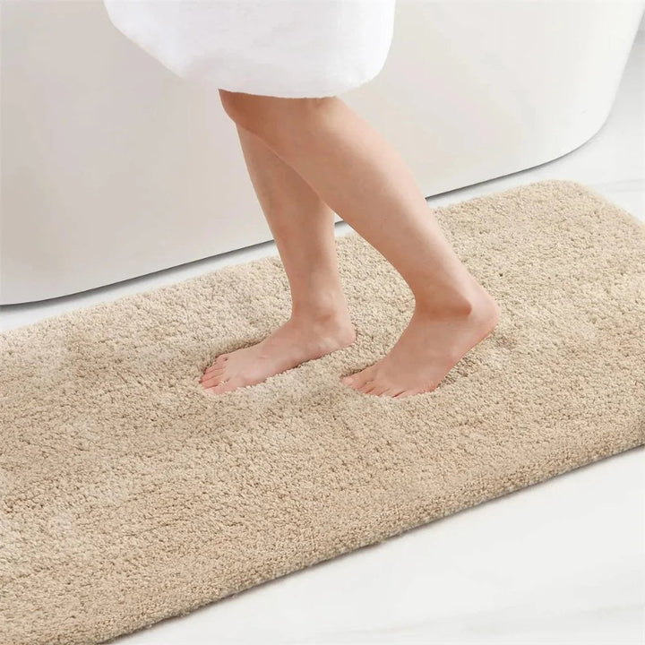 Long Beige absorbent soft bathroom mat  perfect for stepping out of the bath