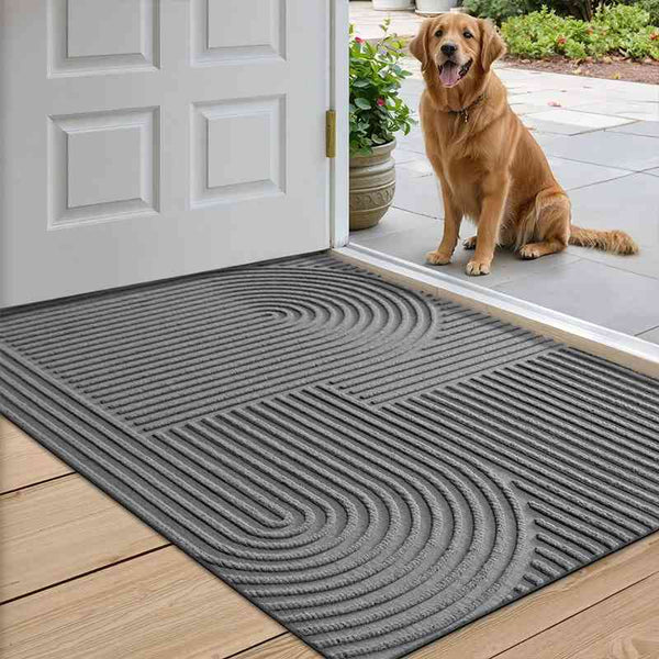 A stylish, water-absorbent polyester doormat for both indoor and outdoor use, with a clean and simple design.