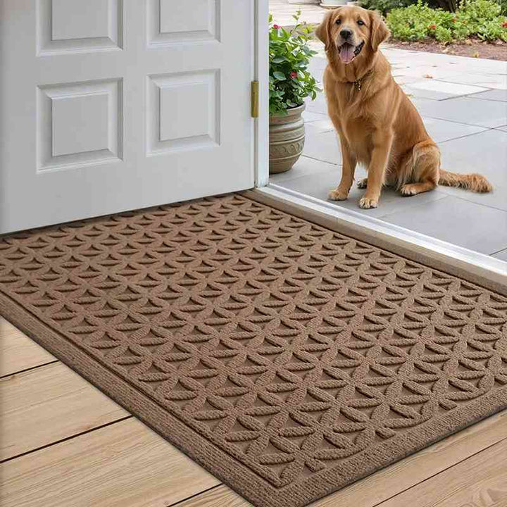 Quick-dry, water-absorbent doormat in a hallway, demonstrating its sleek design and durability.