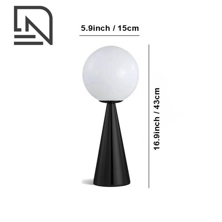 KUGLE Art Deco glass ball table lamp, black small size, 16.9 inch elegant bedroom light