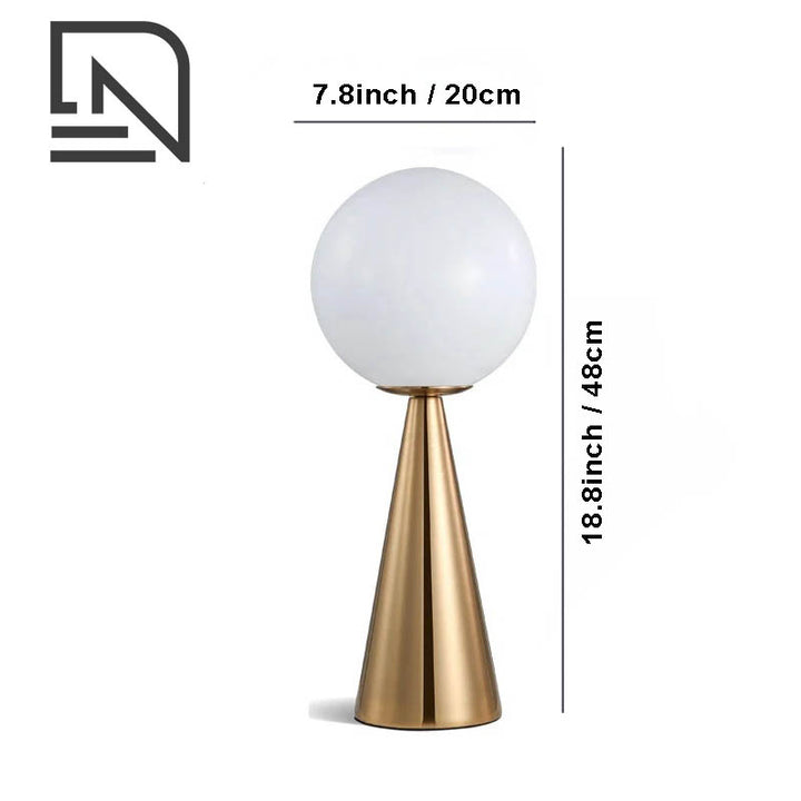 KUGLE Art Deco glass ball table lamp, brass medium size, 18.8 inch elegant bedroom light