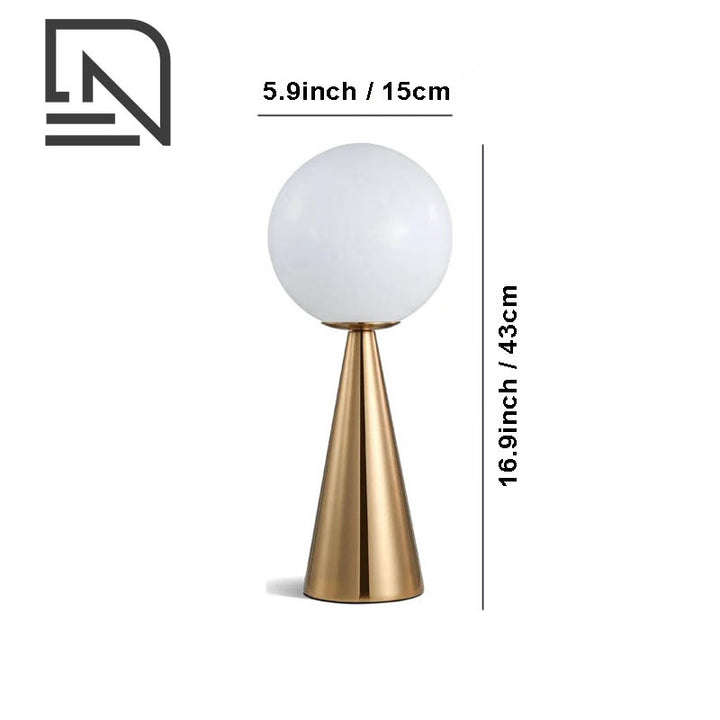 KUGLE Art Deco glass ball table lamp, brass small size, 16.9 inch elegant bedroom light