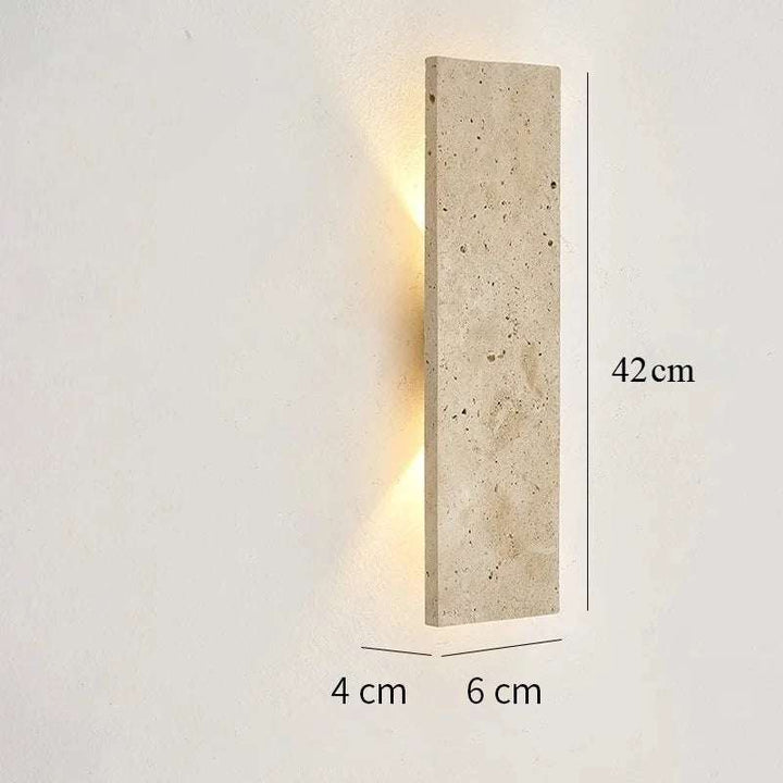 Slim rectangular natural stone LED wall lamp, 42cm height, waterproof design