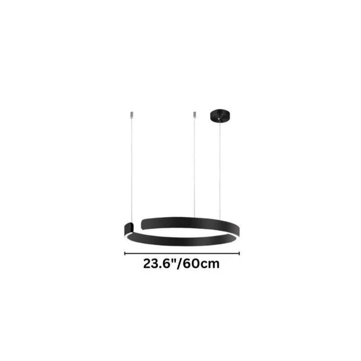 Sleek black chandelier, 60cm, with luminous LED ring suspended by adjustable wires for versatile home lighting.
