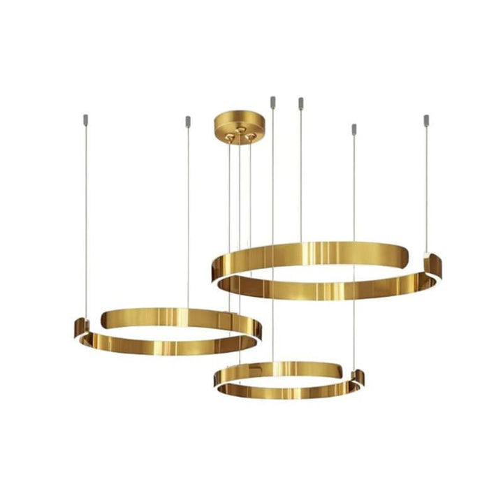 Triple gold circular LED chandeliers – modern Nordic LED ceiling lighting design
