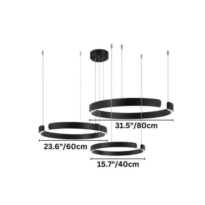 Black triple set circular LED chandeliers – 40cm, 60cm, 80cm Nordic ceiling LED lights