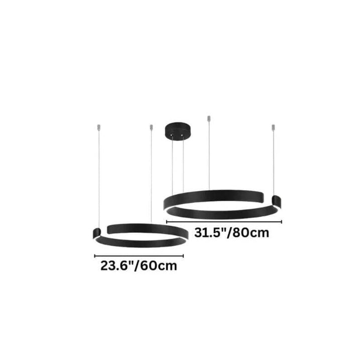 Black double set circular LED chandeliers – 60cm and 80cm modern Nordic ceiling lights