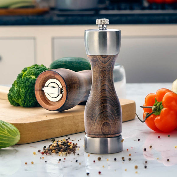 KVAERN Nordic beech wood salt and pepper grinder set with stainless steel top, precision mill, perfect for kitchen dining