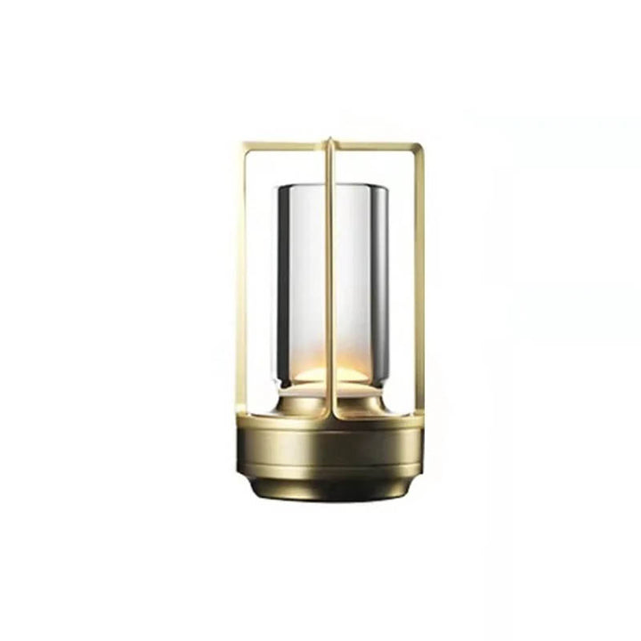 Gold LED cordless table lamp with sleek aluminium finish and modern cylindrical glass design.