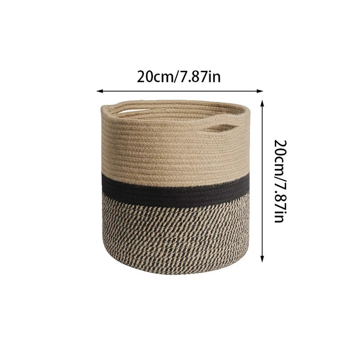 Small Black and natural jute rope plant basket with contrasting weave and top handles, perfect for UK interiors.