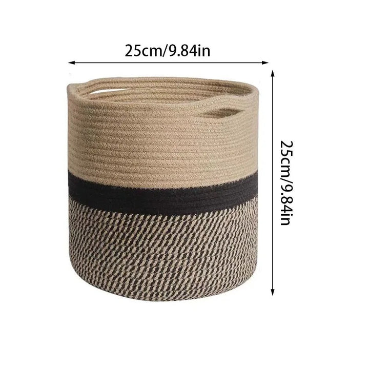 Medium Black and natural jute rope plant basket with contrasting weave and top handles, perfect for UK interiors.