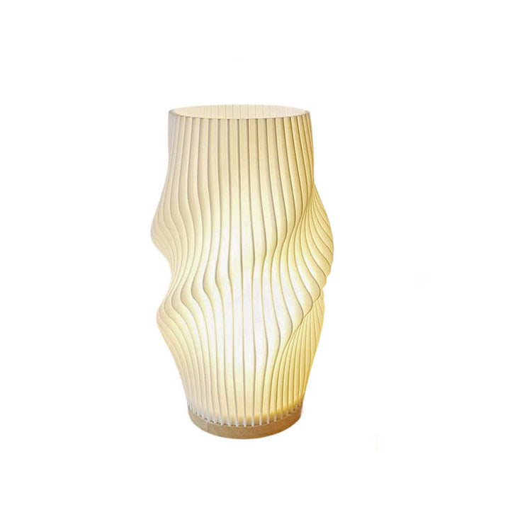 MOLLEN Nordic 3D printed lamp with organic wavy design, dimmable LED table light, cream white, stylish eco-friendly decor