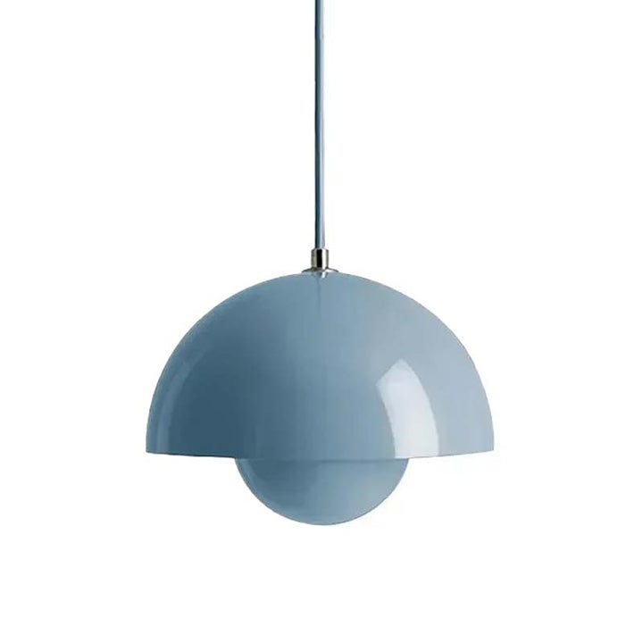 Blue pendant light on a white background