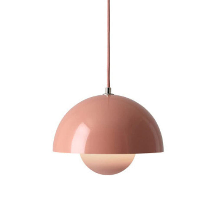 Pink pendant light on a white background