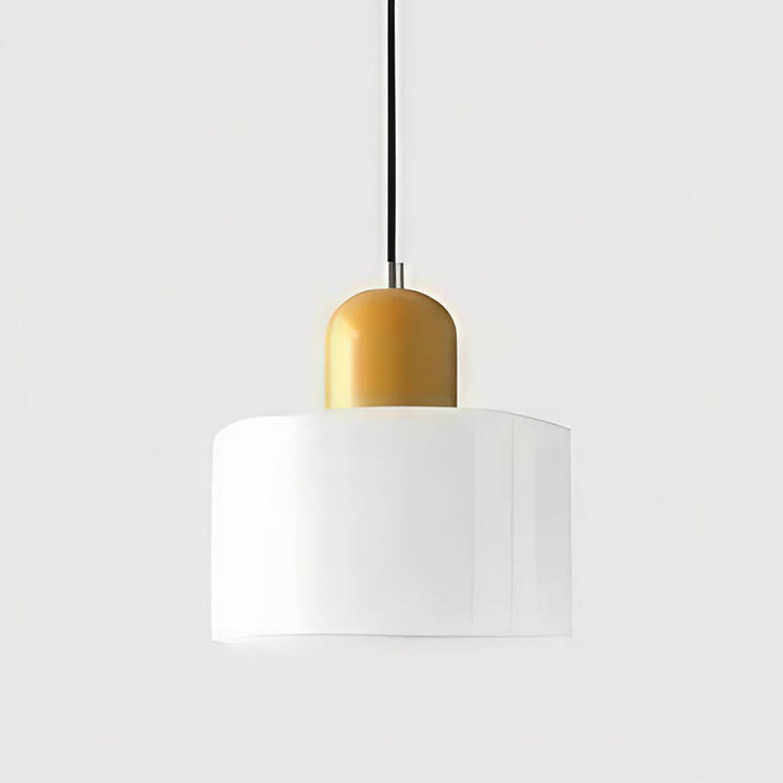 Nordic glass pendant light with wavy white glass shade and mustard yellow top, modern SOLRIG design for dining rooms
