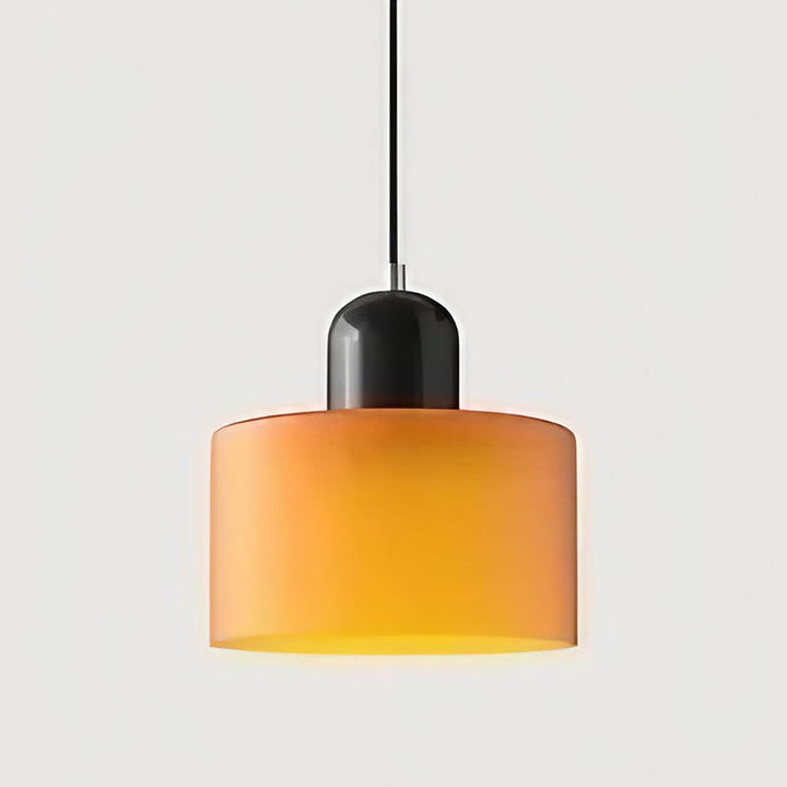 SOLRIG Nordic Glass Pendant Light featuring amber orange glass shade with glossy black top, elegant modern ceiling lighting