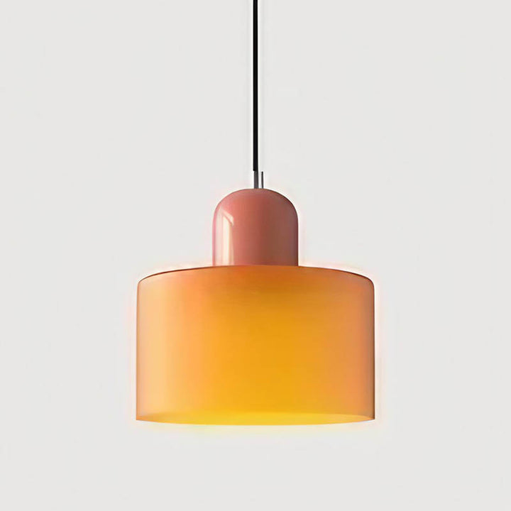 SOLRIG Collection Nordic Glass Pendant Light with warm amber glass shade and rose pink top, stylish lighting for home decor