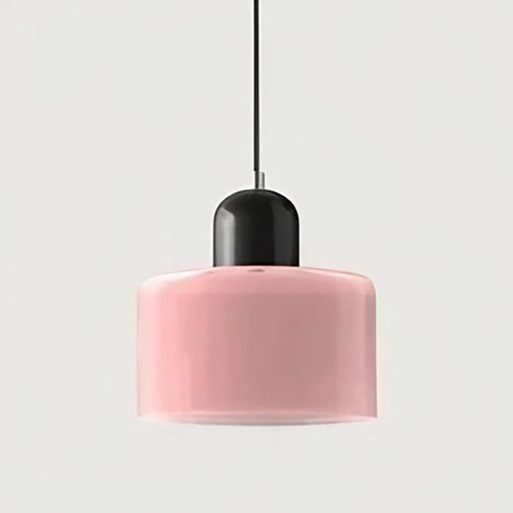 SOLRIG Nordic glass pendant light featuring pink glass shade and matte black top, perfect for bedrooms and restaurants