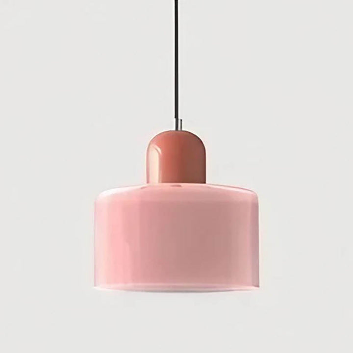 Modern Nordic pendant lamp with pink glass shade and pink top, from SOLRIG Collection for cosy home lighting