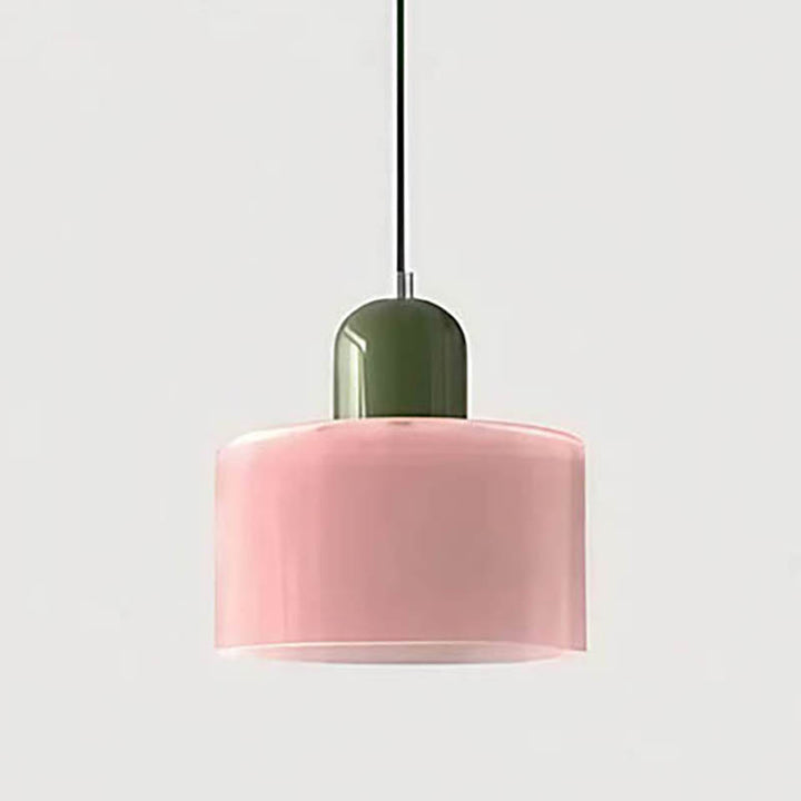 Elegant Nordic pink glass pendant light with green top, SOLRIG Collection ideal for bar or modern bedroom lighting