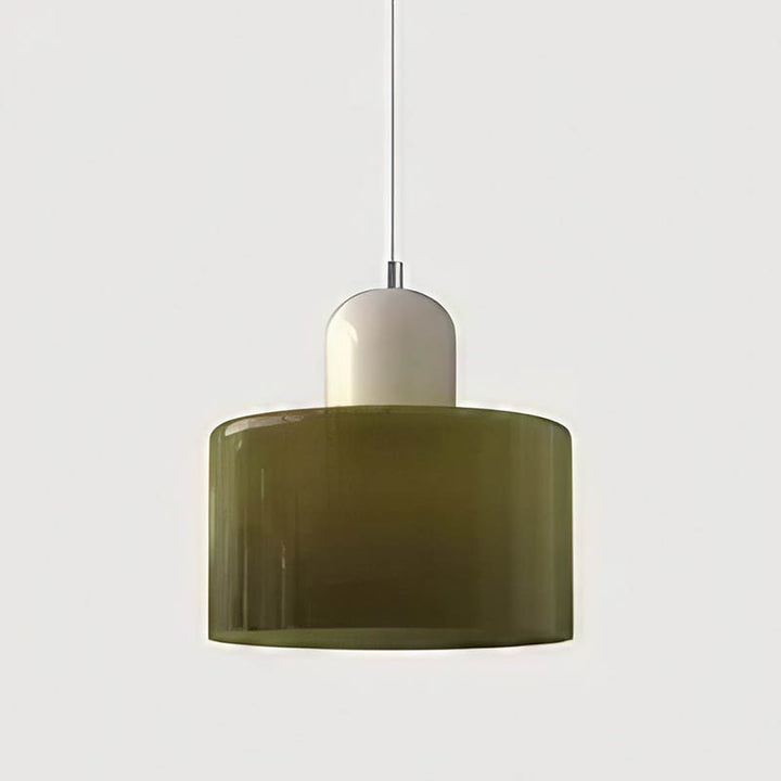 SOLRIG Nordic pendant light with olive-green glass shade and ivory ceramic top, modern minimalist design for dining rooms