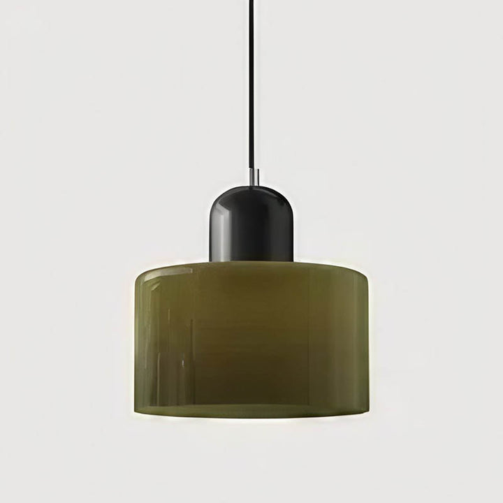 SOLRIG modern Nordic pendant light with olive-green glass shade and sleek black ceramic top, ideal for restaurants and bars