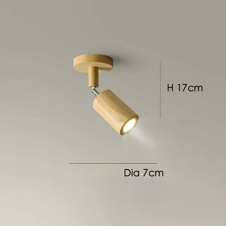 Wooden ceiling light fixture with dimensions on a gray background