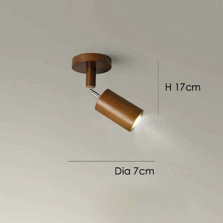 Wooden ceiling light fixture with dimensions on a plain background