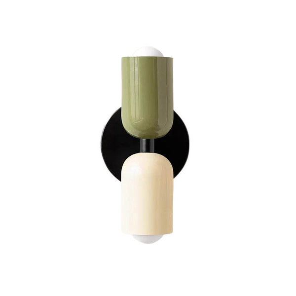 FARVERIG Glow LED wall lamp in olive green and cream with matte black base, modern double-head design