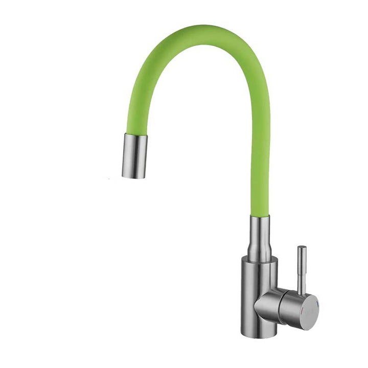 Green kitchen tap with a white background