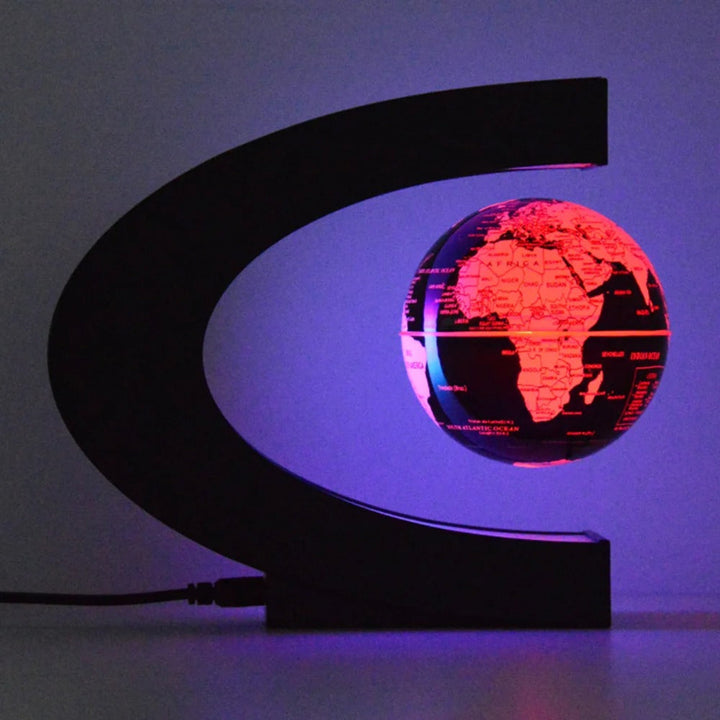 Levitating globe with LED lighting on a dark background