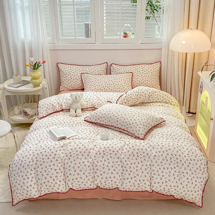 Cherry blossom bedding set with matching pillows, crafted for cozy comfort and spring-inspired design