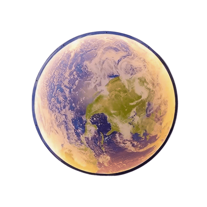 GAIA 3D dimmable LED earth wall lamp by Nordic Essentials, warm glow on the white background