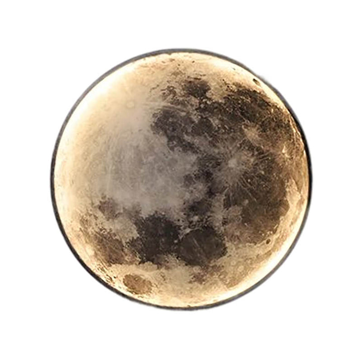 GAIA 3D dimmable LED moon wall lamp by Nordic Essentials, warm glow on the white background