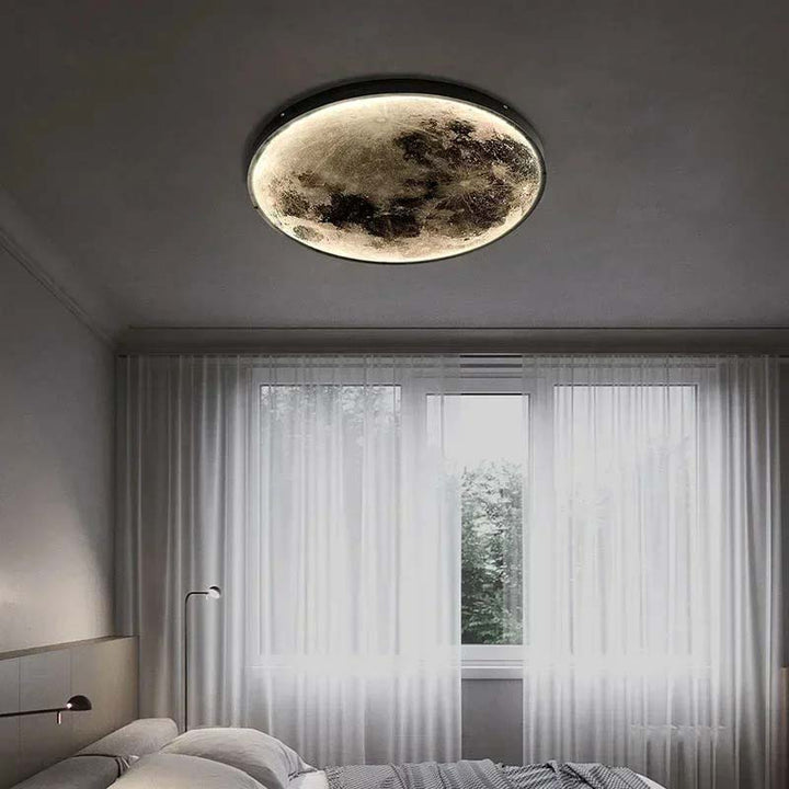 GAIA 3D dimmable LED moon wall lamp by Nordic Essentials, large size, warm white glow in modern UK living room setting