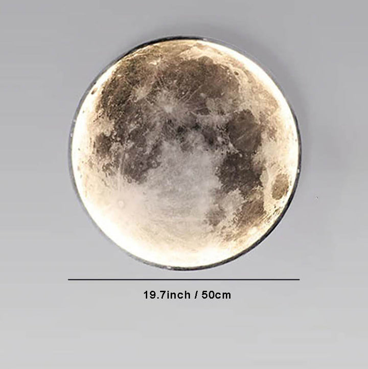 GAIA 3D dimmable LED moon wall lamp by Nordic Essentials, 20inch size, warm glow on grey background