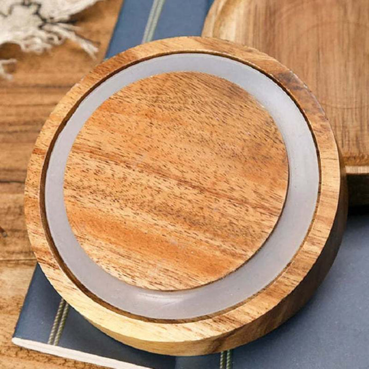 Close-up of bamboo jar lid with silicone sealing ring for airtight food storage