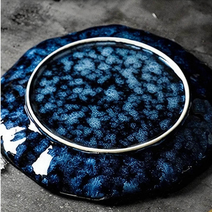 HAVDYK blue ceramic dinner plate back with glossy cloud glaze, Japandi style 12-piece set